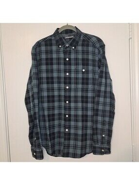 Michael Bastian Button Down Shirt Mens S/P Blue Black Plaid Long Sleeve